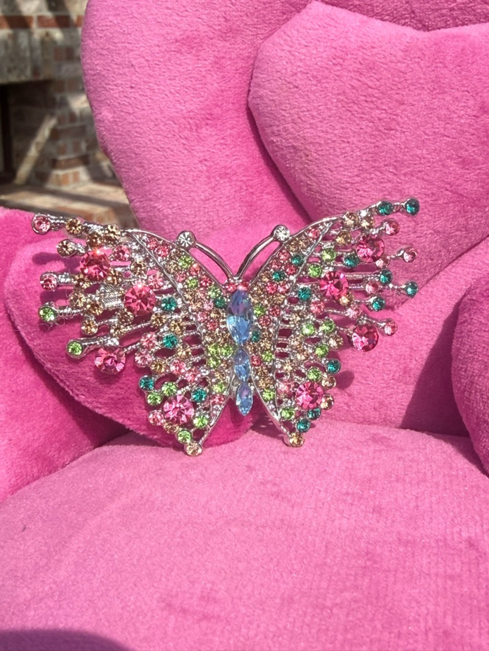NWOT Multicolor Crystal Butterfly Brooch - Pink Accent Large - Picture 3 of 6